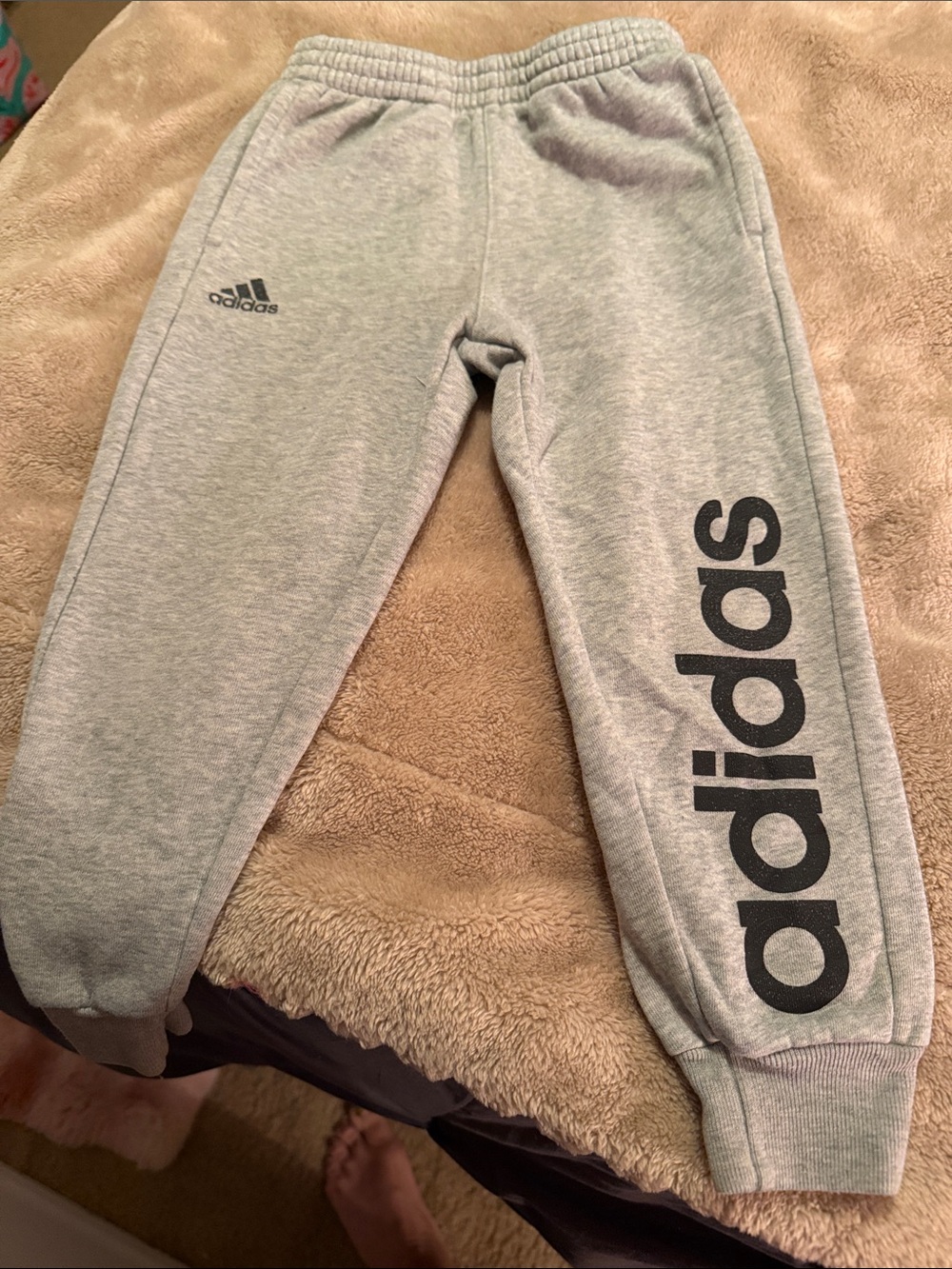 adidas Kids Gray Logo Joggers with Side Script